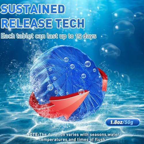 Image of Automatic Toilet Bowl Cleaner Tablets, Blue Color, Fresh Scent, Long-Lasting Formula with Deodorizing Action, Pack of 10