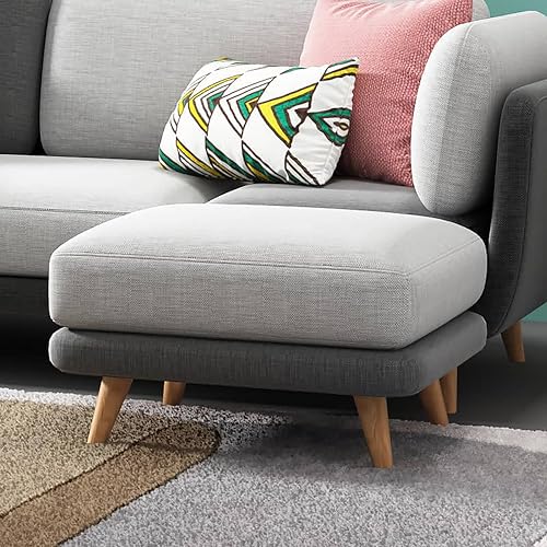 Image of Black Wood Modern Luxury Velvet Fabric 3 Seater Sofa with Ottoman Pouffe in Bug Resistant Solid Wood for Bedroom, Living Room, Dining Room (Dark Grey & Beige, 3 Seater, Sofa with Pouffe)