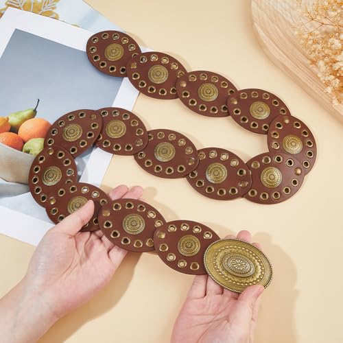 DICOSMETIC 1M Women's Boho Disc Belt Vintage Boho Waist Belt 6cm Wide Cowgirl Belts Wide Western Leather Belts Tan Disc Punk Waistband for Music Festival Skirts Pants Dress3