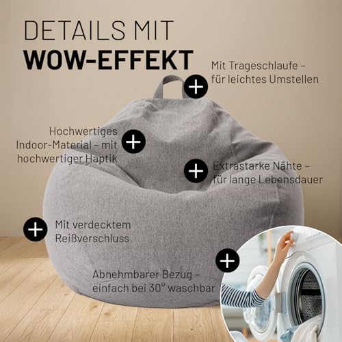 Lumaland Sitzsack Comfort Line | Indoor Beanbag 70x80x50cm mit mehr als 1 Mio. anpassbaren EPS-Perlen | Weiches & Komfortables Bodenkissen | Sessel für Kinder & Erwachsene | 120 L Volumen [Hellgrau]