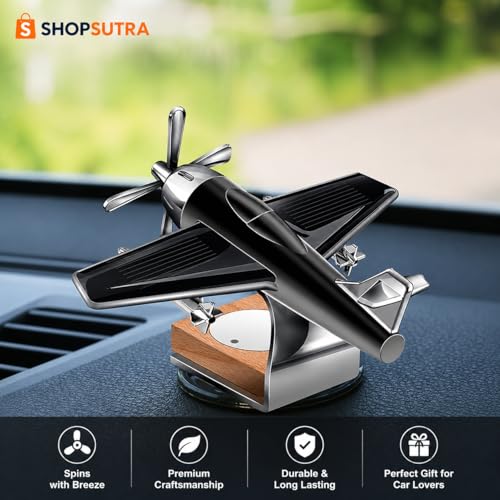 Image of Solar Helicopter Car Perfume Diffuser with Wooden Insert and Aluminum Base (Aeroplane Car Air Freshener)