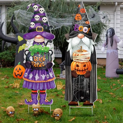 Geetery 2 Pcs Halloween Yard Sign Halloween Gnomes Decorations Decorative Garden Stakes Gnome...