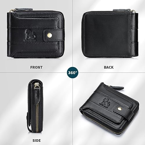 BAIGIO Genuine Leather Wallets for Men Multi Card Purse with Zipper Wallet Men RFID Blocking Coin Pocket (Type 2-Black)2