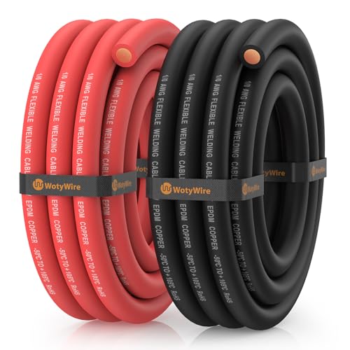 WotyWire 1/0 Gauge Wire Heavy Duty Battery Cable 10FT Red + 10FT Black
