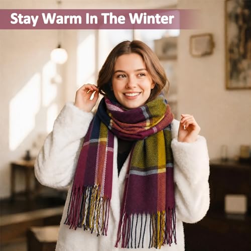 Image of Loritta Winter Scarf for Women, Long Plaid Shawl Wraps Scarves Gifts