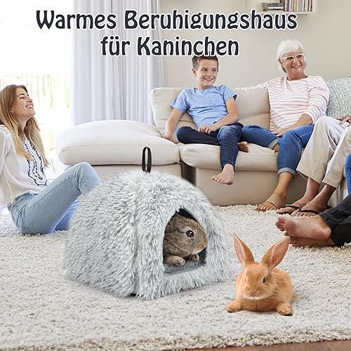 Sbayool Plüsch Kaninchen Bett, Bequem Warme Häschen Höhlenbetten, Kaninchen Haus Mit Bewegliches Pad, Geeignetes Kaninchenversteck Für Kleintiere Wie Meerschweinchen, Frettchen Und Chinchillas,Grau