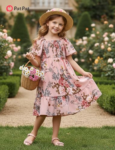 Image of PATPAT Family Matching Outfits Mommy and Me Dresses Floral Dress & T-Shirts | Mommy and Me Easter Dresses, Puff Sleeve Floral Sundress, Cotton Blend T-shirts, Couples Party Wedding Vacation Outfits