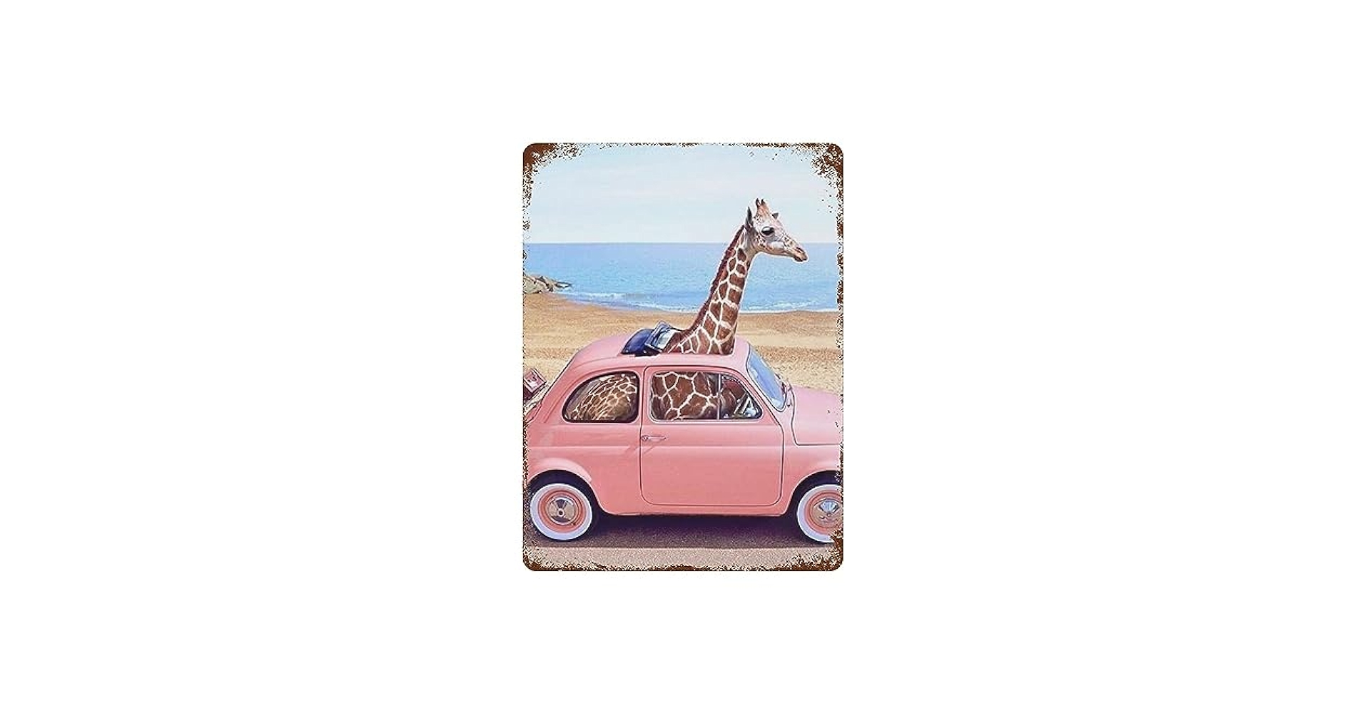 Amazon.co.jp: ピンクの車に座っているキリン ブリキ看板 ピンク