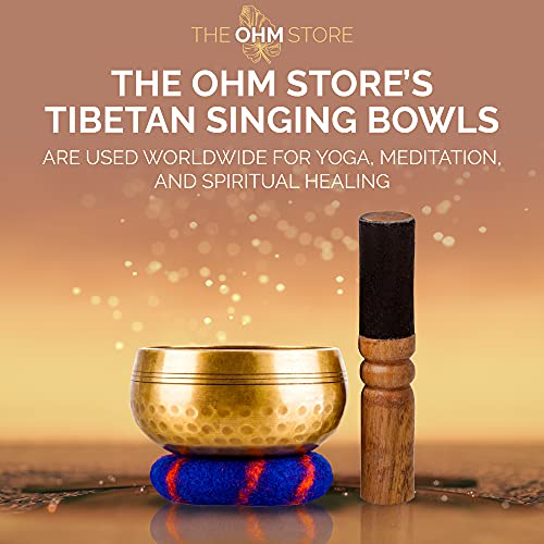 Tibetan Singing Bowl Set By The Ohm Store With Healing Mantra Engravings — Meditation Sound Bowl And Wooden Striker Handcrafted In Nepal — Yoga, Chakra Balancing, Reiki Healing, And Mindfulness #TOP3