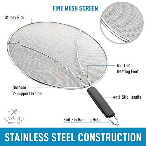 Zulay Kitchen Large Splatter Screen For Frying Pan (15.5") - Blocks Hot Oil Splashes - Stainless Steel Grease Splatter Guard For Frying Pan - Keeps Stoves Clean & Prevents Burns While Cooking #TOP1