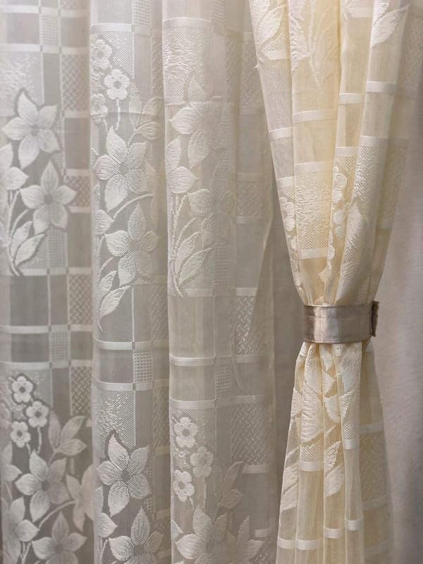 Honger Polyester Beautiful Floral Design Heavy Tissue Net Pack of 2 Pecs Cream Net || 9 Feet Long Door Use Living Room || Home || Hall Use Net Curtains-image-33