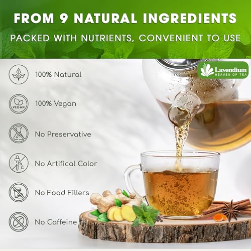 Image of Lavendium, 100 Bags SIimming Detox Tea Caffeine Free - Herbal Tea with Chamomile, Hibiscus Tea & Ginger Root for Colon Cleanse - Natural Citrus & Cinnamon Herbal Tea for Digestive Health