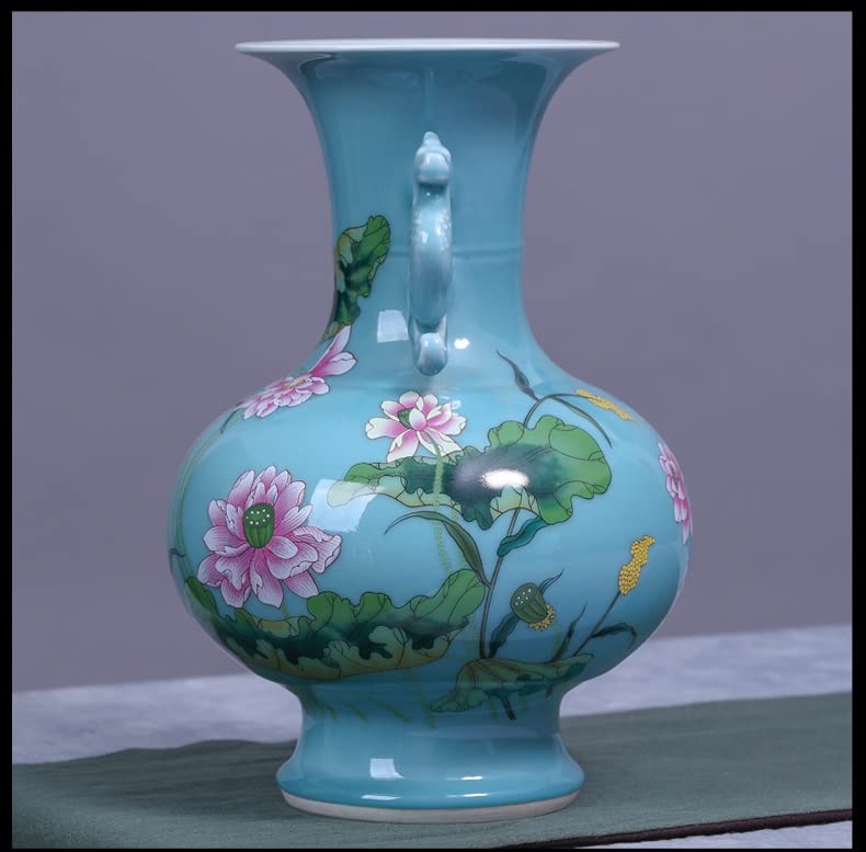 Amazon.co.jp: アンティーク青磁花瓶家具記事ブルーグレーズ牡丹の花