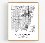 Eleville 8X10 Unframed Cape Coral Florida City View Abstract Road Modern Map Art Print Poster Wall Office Home Decor Minimalist Line Art Hometown Housewarming wgn580
