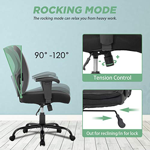 Image of BestOffice Big and Tall Office Chair 500lbs Desk Chair Mesh Computer Chair with Lumbar Support Wide Seat Adjust Arms Rolling Swivel High Back Task Executive Ergonomic Chair for Home Office (Grey)