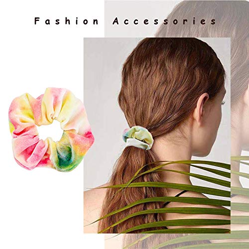 Hair Scrunchies,10 Premium Tie Dye Velvet Scrunchies for Girls Thick Hair in Gradient Color, Cute Hair Styling Accessories Ponytail Holder for Women - Thumbnail 6