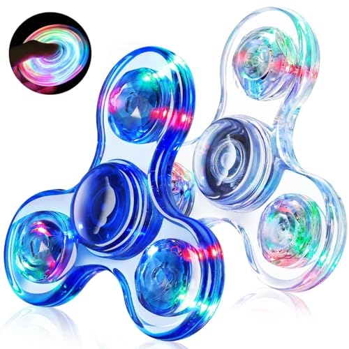 Fidget Spinner 2 Pack, Light up Sensory Fidget Toys Adults Kids 4-8-12 with Autism ADHD, Kids Travel Toys Anxiety Stress Relief Teen Boy Gifts, Classroom Prizes Glow Birthday Party Graduation Gifts