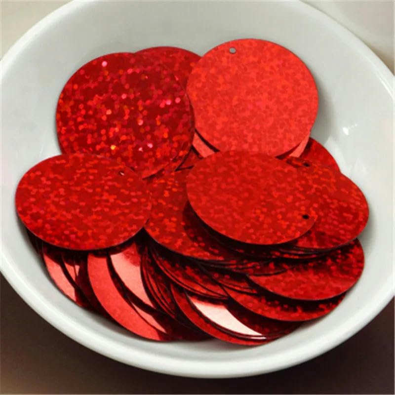Cekiny do szycia rzemieślniczego, Duże okrągłe 40mm 50mm cekiny PVC płaskie cekiny szycie hologramowe cekiny ślubne rzemiosło z 1 otworem bocznym kolory 30g(Green,50mm)