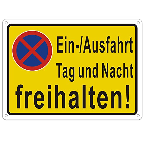 1 Stück Ein und Ausfahrt freihalten Schild Metall Aluminium Parken Verboten Schild Tag und Nacht Feuerwehrzufahrt freihalten 25 x 18cm aus Aluminium