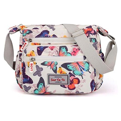 Womens Multi-Pocket Crossbody Shoulder Bag Purses Shoulder Handbags Travel Toiletry Bag Adjustable Strap Messenger Bags (Butterfly-white) Cover