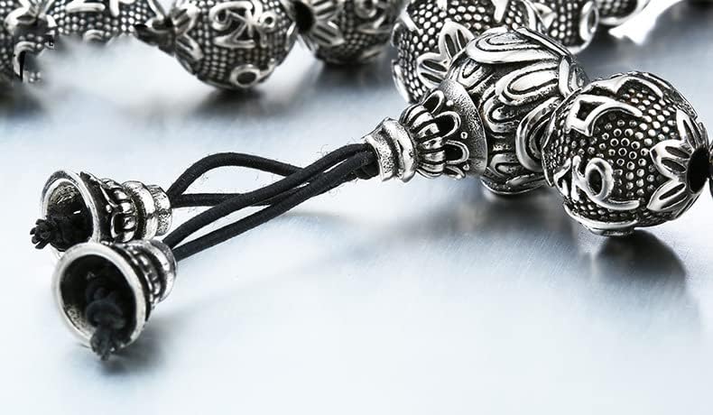 National Style Mens Stainless Steel Buddhist Mantra Beads Link Bracelet Chain