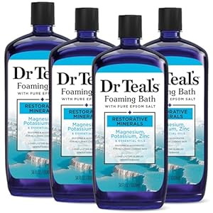 Dr Teal’s Foaming Bath with Pure Epsom Salt, Restorative Minerals with Magnesium, Potassium, Zinc & Essential Oils, 34 fl oz (Pack of 4)