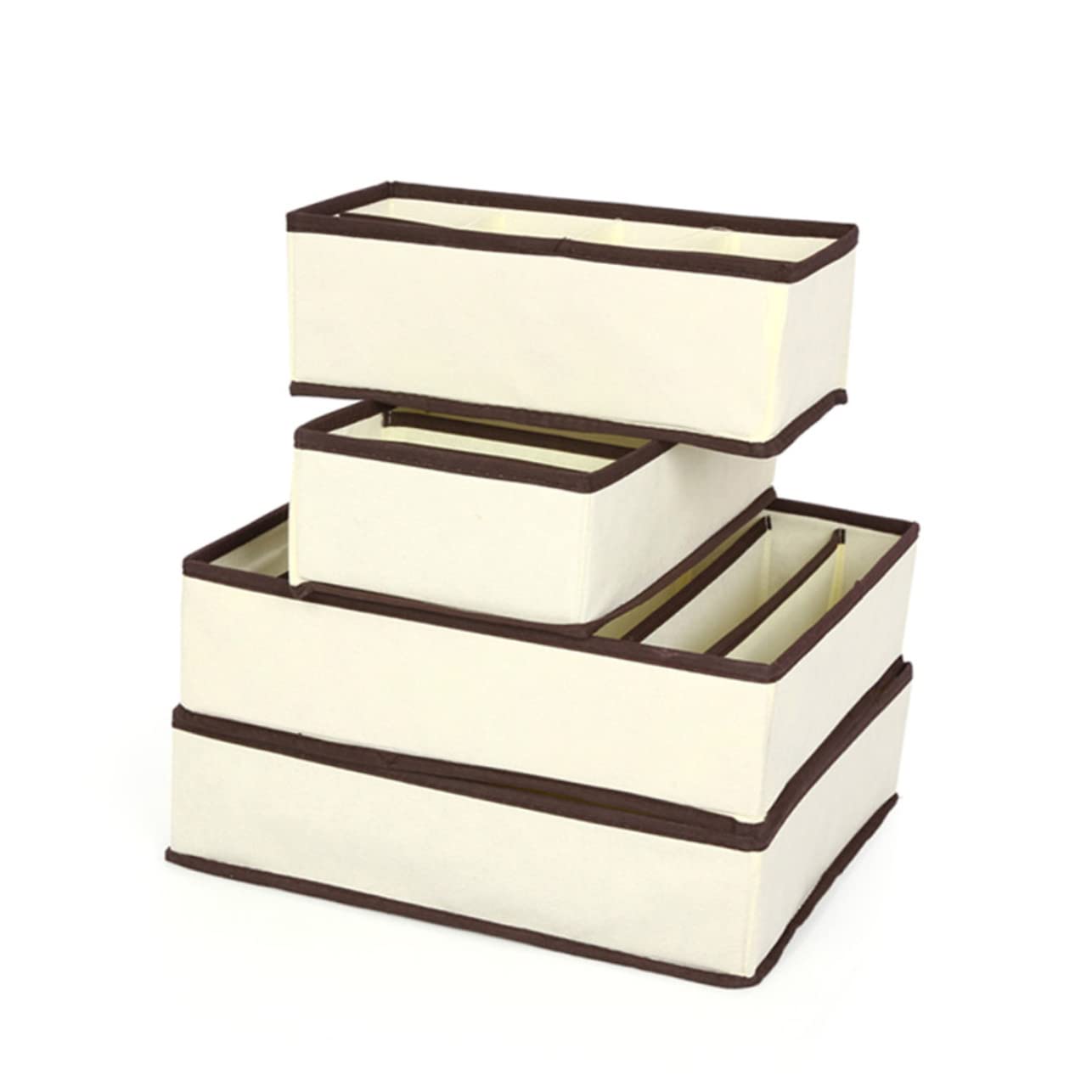 Unomor Foldable Beige Non Woven Socks Underwear Storage Box with Compartments Organizer for Closet Breathable and Dampproof Efficient Space Divider