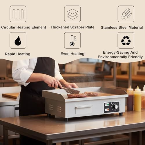 3000W Commercial Electric Griddle, Nonstick Stainless Steel Countertop Grill, Heavy-Duty 8mm Iron Plate, Perfect for Camping, Restaurants, and Outdoor Cooking