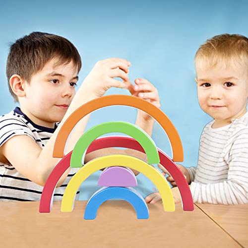 Vigeiya Wooden Rainbow Stacking Toy Color Sorting Toys Funny Stacker Building Blocks Early Educational for Kids Toddlers
