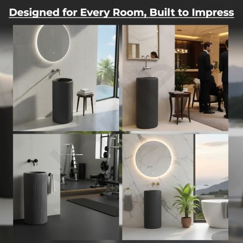Image of Plantex Pedestal Basin For Bathroom /Acrylic Resin & Quartz One Piece Pedestal Free Standing Round Wash Basin For Living Room and Hotel (10050, Matt Grey)