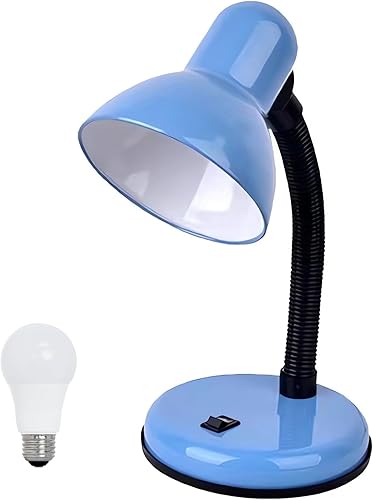 Lámpara de escritorio con bombilla LED, cuello de cisne flexible (azul) con lámpara de mesa, lámpara de escritorio de metal de 6000 K con cuello de