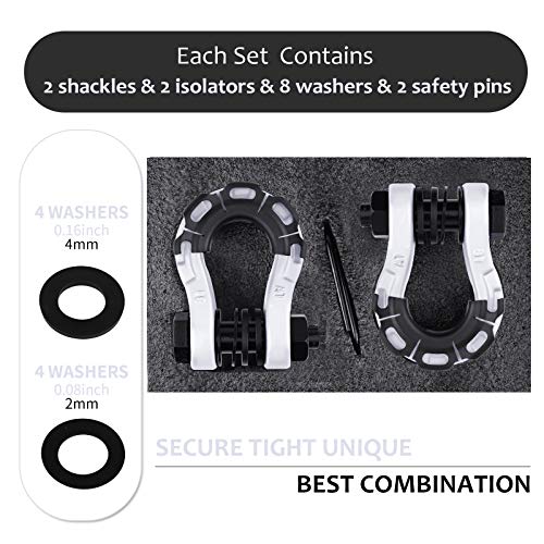 Ambull Shackles Upgrade 3/4" D Ring Shackle (2 Pack) 70,000 Lbs Break Strength With 7/8" Pin, Isolator And Washer Kits For Use With Tow Strap, Winch, Off-Road Truck Vehicle Recovery, White #TOP3