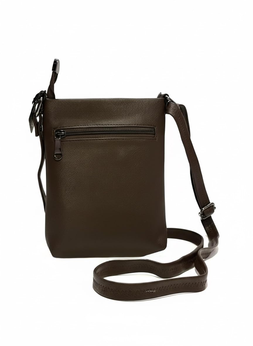 Tan Quilted Faux Leather Crossbody Sling Bag for Women, Medium Size with 3 Zippered Compartments, Adjustable Shoulder Strap, Rectangle Shape-picture-16
