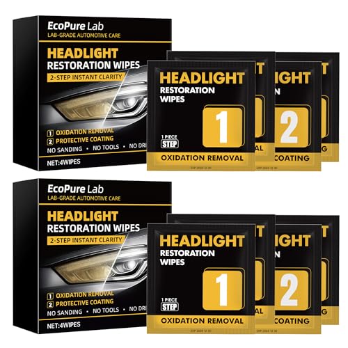 EcoPure Lab 2-Step Headlight Restoration Wipes–No Sanding Car Headlight Restoration Kit with Oxidation Remover&Ceramic Coating,UV Protection,Restore Clear Polycarbonate Lenses(2 Pack)