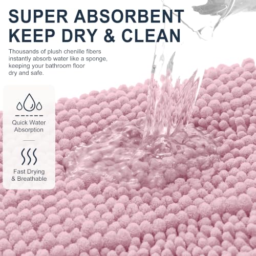 Image of Smiry Thick Small Chenille Bathroom Rugs 24x16, Extra Soft Absorbent Striped Bath Mat, Machine Washable, Rubber Backing, Bath Rugs for Bathroom, Tub & Shower, Home Decor Accessories, Dusty Rose