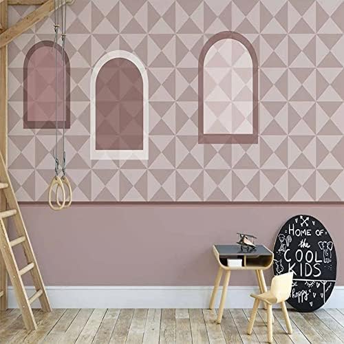 Papier Peint 3D Chambre et Salon XLMING Fenêtres Géométriques Rose Art