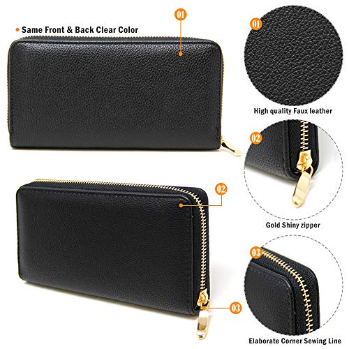 Women Fashion Solid Color Faux Leather PU Long Wallet with Zipper Closure Card Slots Zippered Coin Pouch3