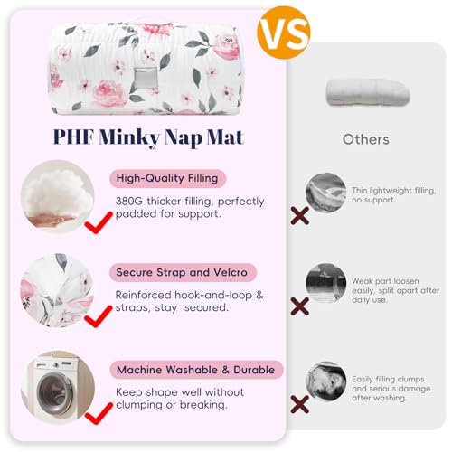 Image of PHF Soft Toddler Nap Mat with Removable Pillow, Rollup Design Kids Sleeping Mat, Slumber Bags for Girls, 50 inchx20 inch Toddler Sleeping Bag for Daycare Preschool Travel Camping, Pink Floral