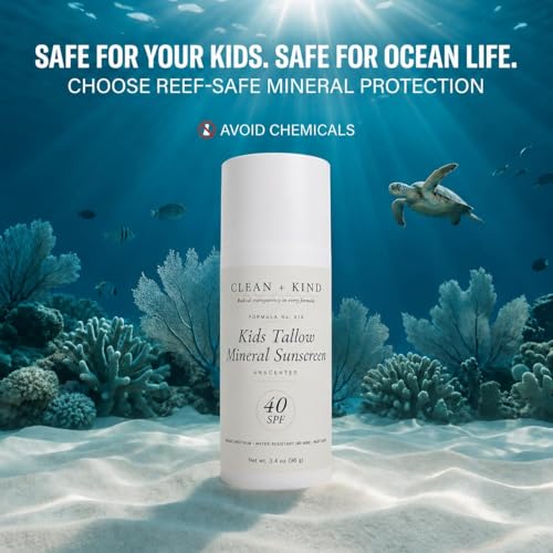 Image of Kids Sunscreen Mineral SPF 40 Unscented - Fragrance Free Non Toxic Baby & Toddler Sunblock with Non-Nano Zinc Oxide, Grass-Fed Tallow, Reef-Safe Sun Lotion, No White Cast (3.4 oz)