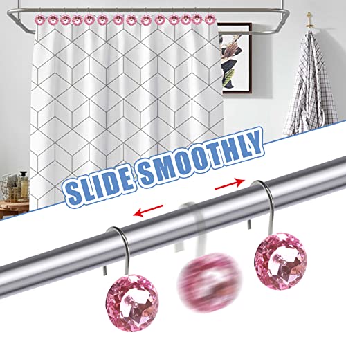 Toaob 12Pcs Pink Rhinestone Decorative Shower Curtain Hooks Rings Rust Proof Stainless Steel Rod Hangers Acrylic Crystal Decorative Shower Curtain Hooks For Bathroom #TOP3