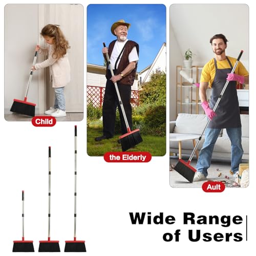 Image of Broom and Dustpan Set for Home, Broom with Dustpan Cleaning Teeth Combo Set, Indoor Sweep Broom with Long Handle for Office Home Kitchen Lobby Floor (Black Red)