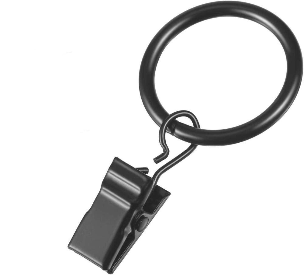 Lot de 100 pinces à rideaux avec anneaux, anneaux de rideaux de 25 mm avec clips de diamètre interne, pour fenêtres, salle de bain, cuisine à domicile -Fog silver_3.0*25 diamètre intérieur (noir 3.0