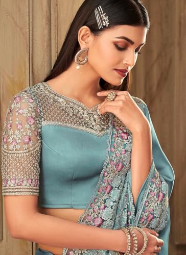 Image of TRENDMALLS Women's Designer Rangoli Silk Embroidered Saree with Floral Cutwork Border, Sequin Work and Unstitched Blouse Piece For Women