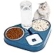 Ciotole Gatto Ciotola per Gatti,Doppio Ciotole per gatti in acciaio inossidabile con Automatico Distributore Acqua Gatti,3 in 1 Ciotole per Animali Adatto a Cat e Cuccioli