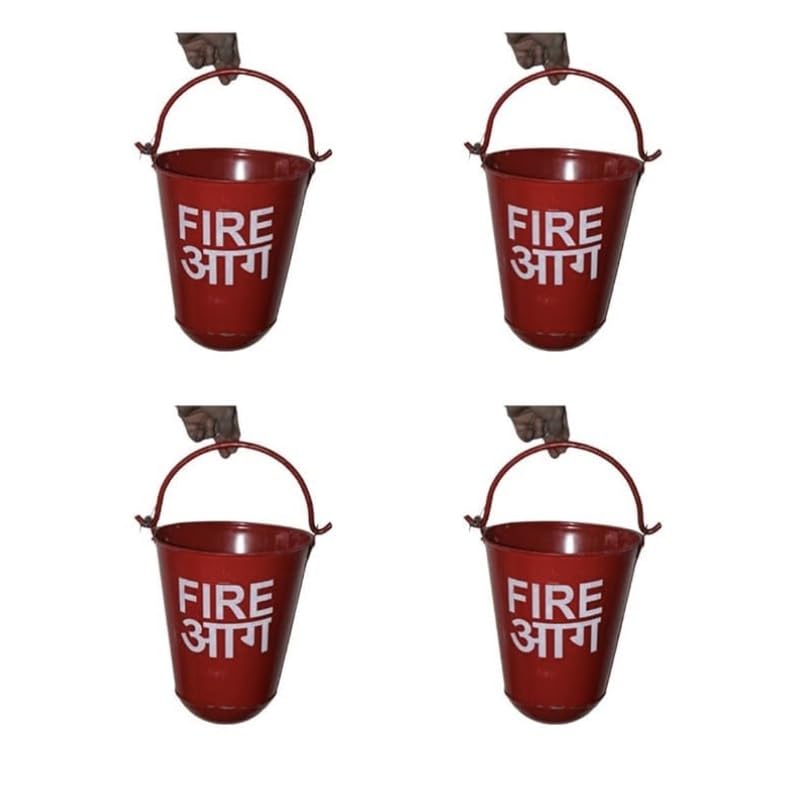 CHANDOKS FLAMEGUARD Fire Bucket Alloy Steel Iron Safety Fire Bucket for Fireplace Burning Wood Indoor Outdoor Ashes Carrier Container 9L Red (Pack of 4)-image-27