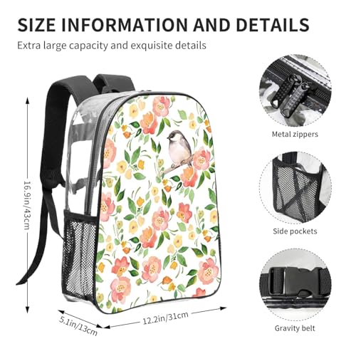 Grand sac à dos léger et transparent imprimé fleurs pour le travail