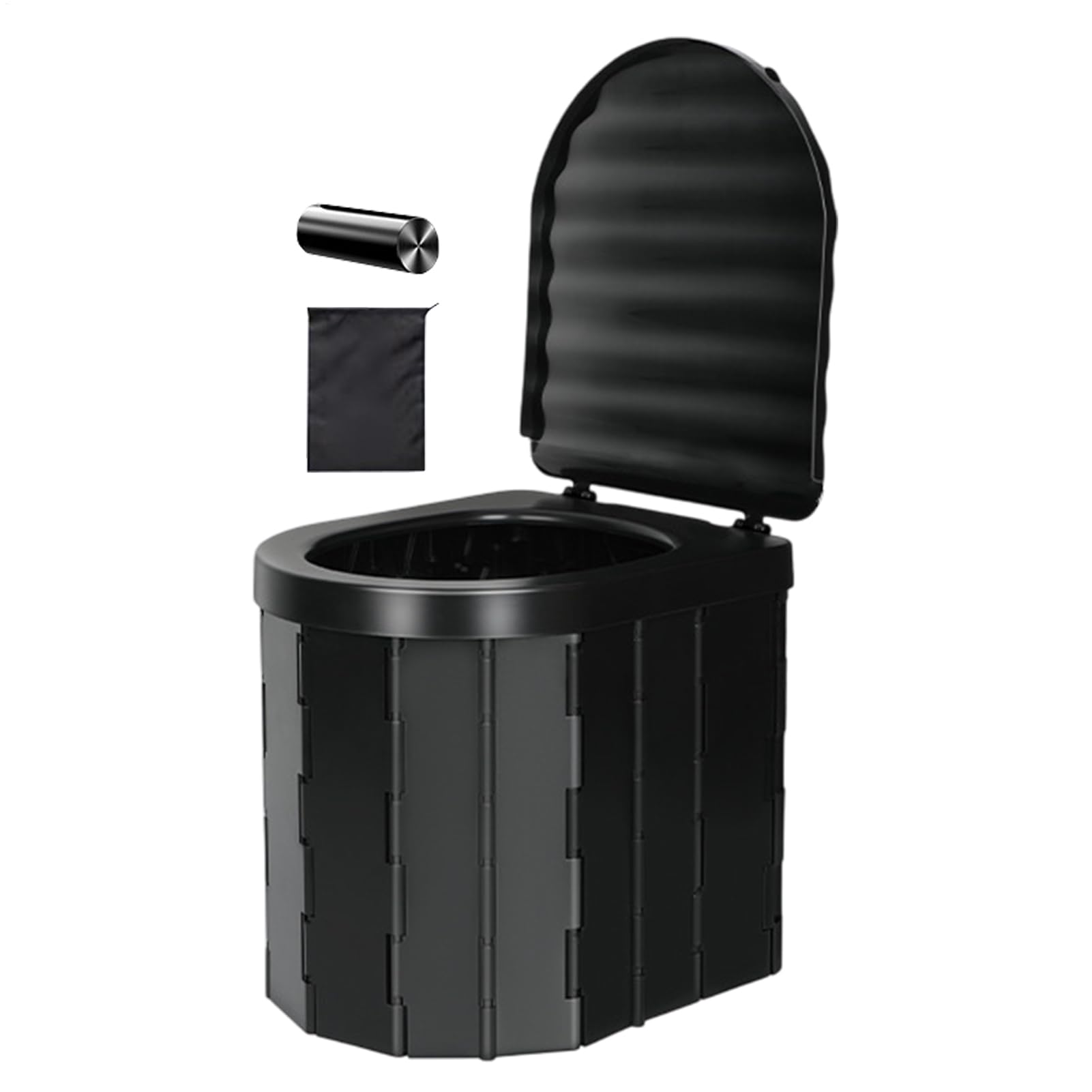 Inodoro plegable portátil, asiento de inodoro plegable para exteriores, con 15 bolsas de basura y bolsa de almacenamiento, para baño de camping