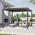 SANLUCE Patio Louvered Pergola, 10x10 Ft Outdoor Metal Pergolas with Adjustable Roof and Integrated Drainage System, Easy Assembly Outdoor Pergola for Patio, Garden, Deck, Backyard(Grey)
