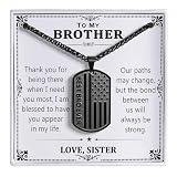 HEYOLL Gifts for Brother from Sister, To My Brother Dog Tag Necklace Best Brothers Ever American Flag Pendant Jewelry Presents Valentines Birthday Gifts Men Teenage Boys Ages Black