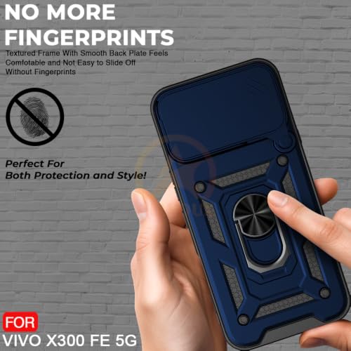 Image of Armor Bumper Back Cover Case for Vivo X300 FE 5G | Rotating Camera Cover, Ring Holder & Kickstand | Heavy Duty & 360 Degree Protection Back Cover (Blue)